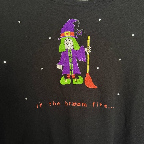 Quacker Factory Witch Embroidered Long Sleeve Shirt Plus Sz 1X Halloween Quirky - Picture 3 of 6